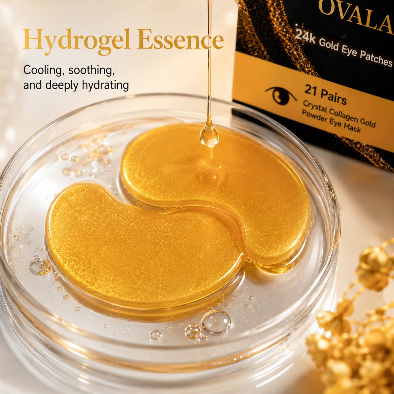 OVALA 21 Pairs Gold Eye Mask Collagen Eye Gel Pads Under Eye Mask for Puffiness and Dark Circle Under Eye Patches for Women and Men, 24k Gold (21 Pairs Boxed)