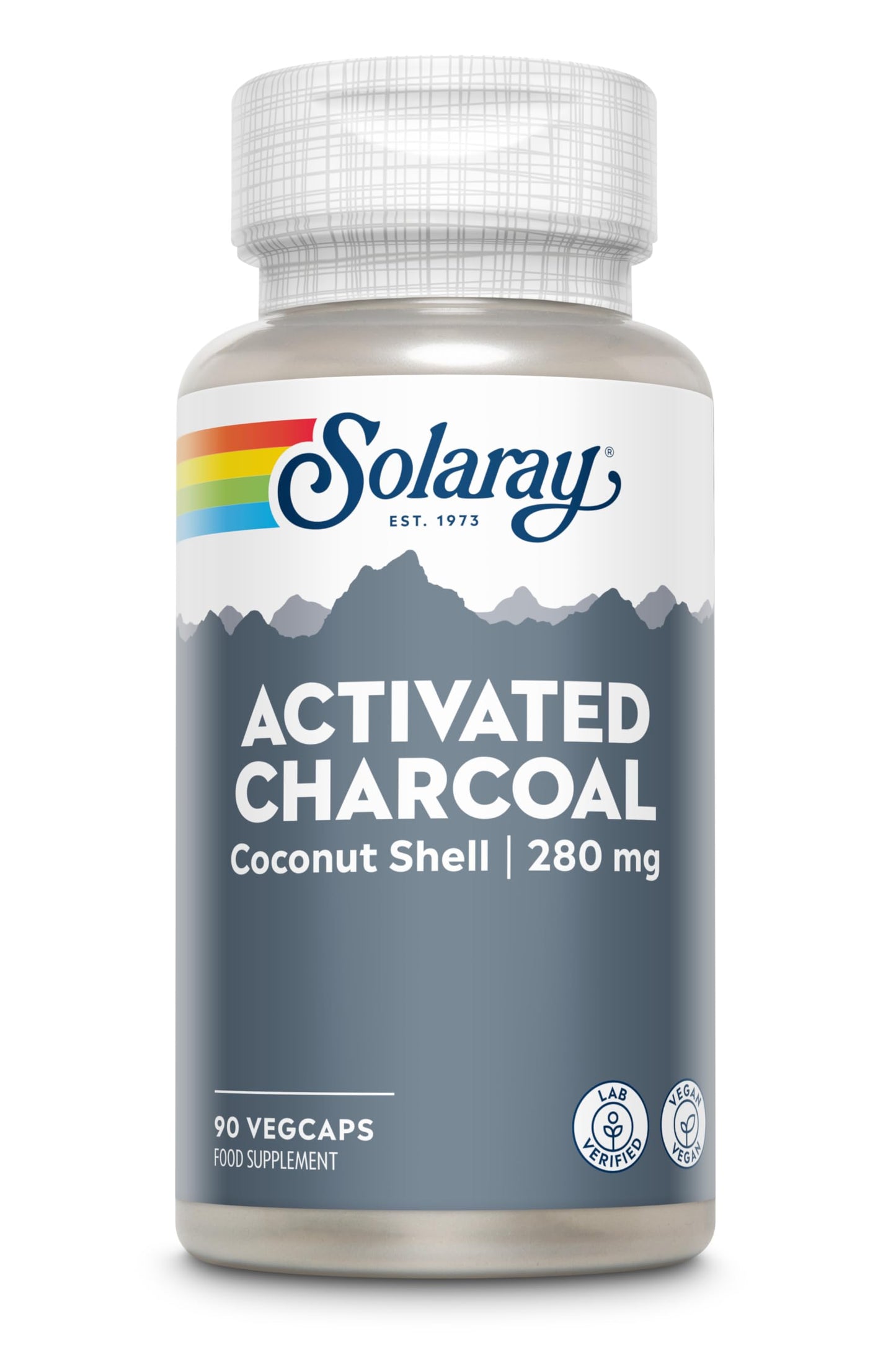 SOLARAY Activated Charcoal - 90 Vegan Capsules not Tablets - High Strength Supplement from Natural Coconut Shell - Lab Verified - Solaray