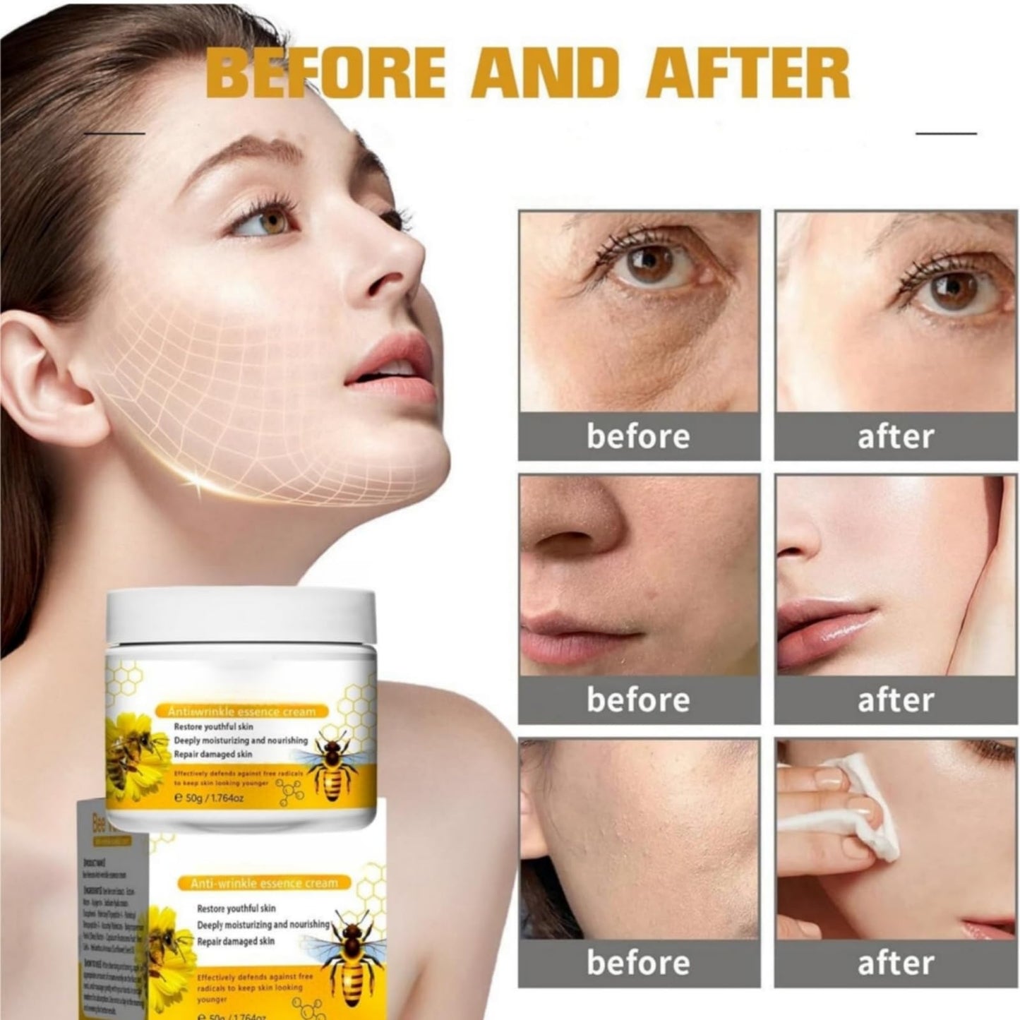 Haiyox Bee Ven-om Anti Wrinkle Face Cream,Bee Ven-om Cream For Wrinkle,B-ee Ve-nom Face Cr-eam,Natural Skin Tightening Moisturiser,Brighten Up,Fade Fine Lines,Skin Lift Cream For Every Skin Types