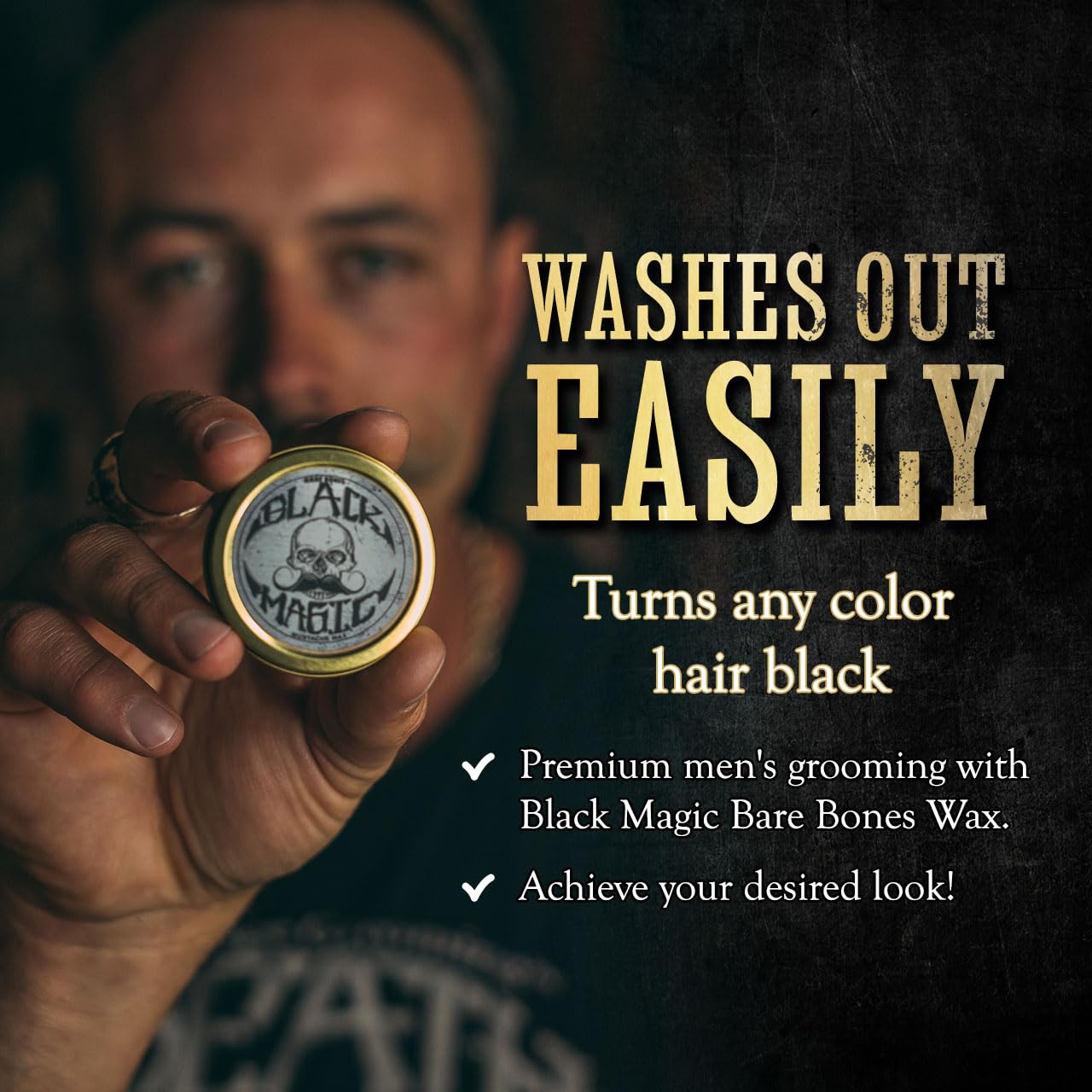 THE VINTAGE GROOMING CO. Black Mustache Wax | Black Magic Bone Crusher Moustache Wax | Hide Grey Hair In Beard Or Moustache | Extra Strong Hold Mustache Wax Unscented | 1 oz or 30ml Tin Heat Source Required