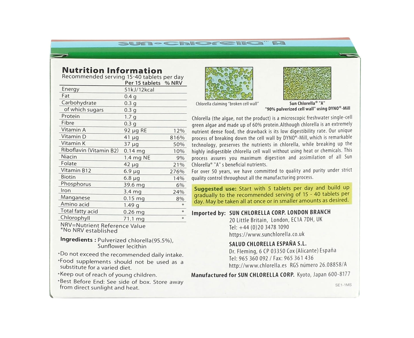 Sun Chlorella A - Pack of 300 Tablets