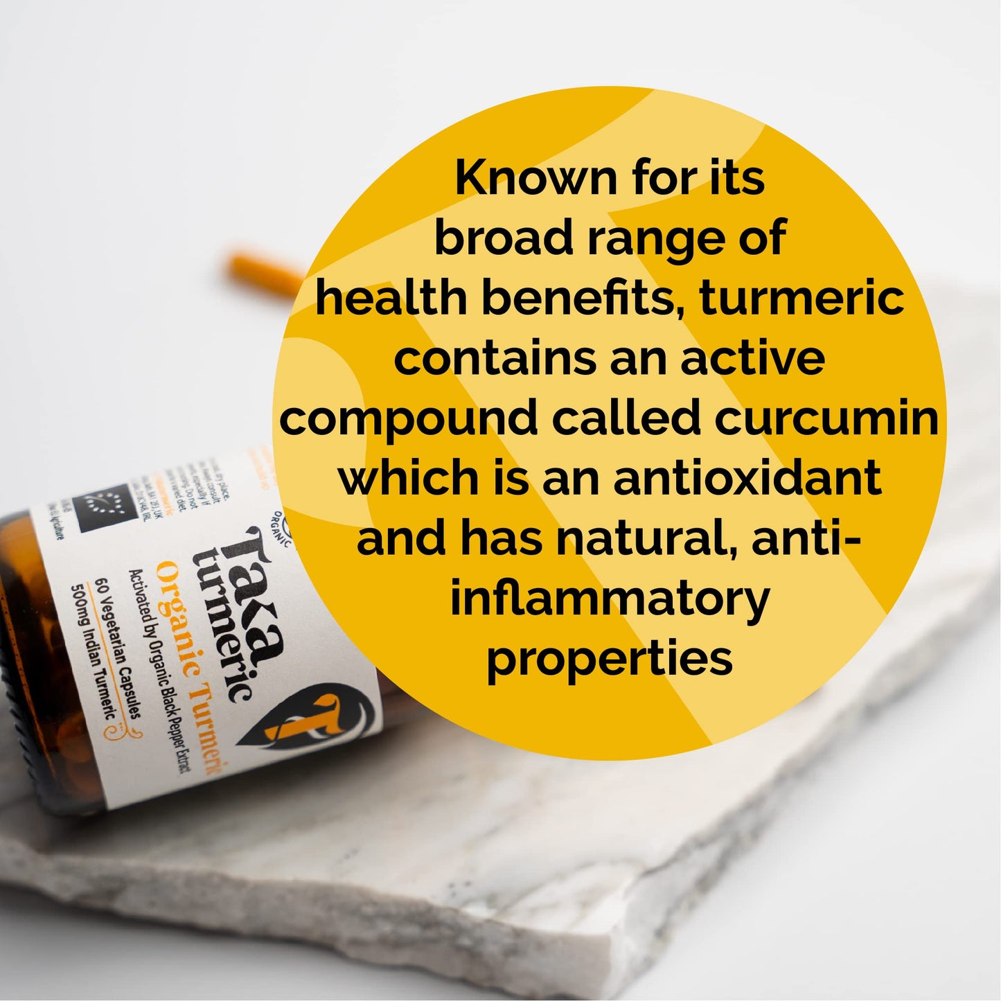 Taka Turmeric, 60 Caps Organic Turmeric with Black Pepper Extract Tumeric Curcumin Supplement, High Strength Tumeric Capsules with Curcumin and Black Pepper, Vegan, Recyclable Packaging