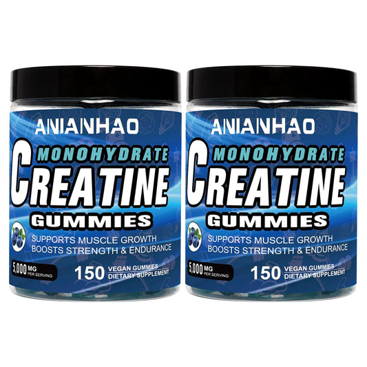 ANIANHAO Creatine Gummies 5000mg 150 Gummies Creatine Monohydrate Gummies - Berry Flavoured Creatine - Pre Workout Gym Supplement for Men & Women - Vegan Chews Chewable Max recommneded Strength (2Bottle)