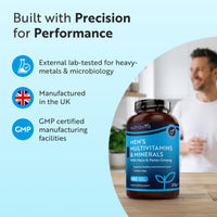 Nutravita Men's Multivitamins and Minerals - 25 Essential Active Vitamins and Minerals with Added Maca Root and Panax Ginseng - Multivitamin Tablets for Men - 180 Vegan Tablets - Made in The UK