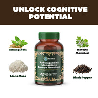 Ashwagandha, Lion's Mane, Bacopa Monnieri Capsules - Supports a Calm and Balanced Mind, Cognitive Function, and Mental Clarity - 180 Capsules - 3 Month Supply - Vegan, Non-GMO, 100% Natural