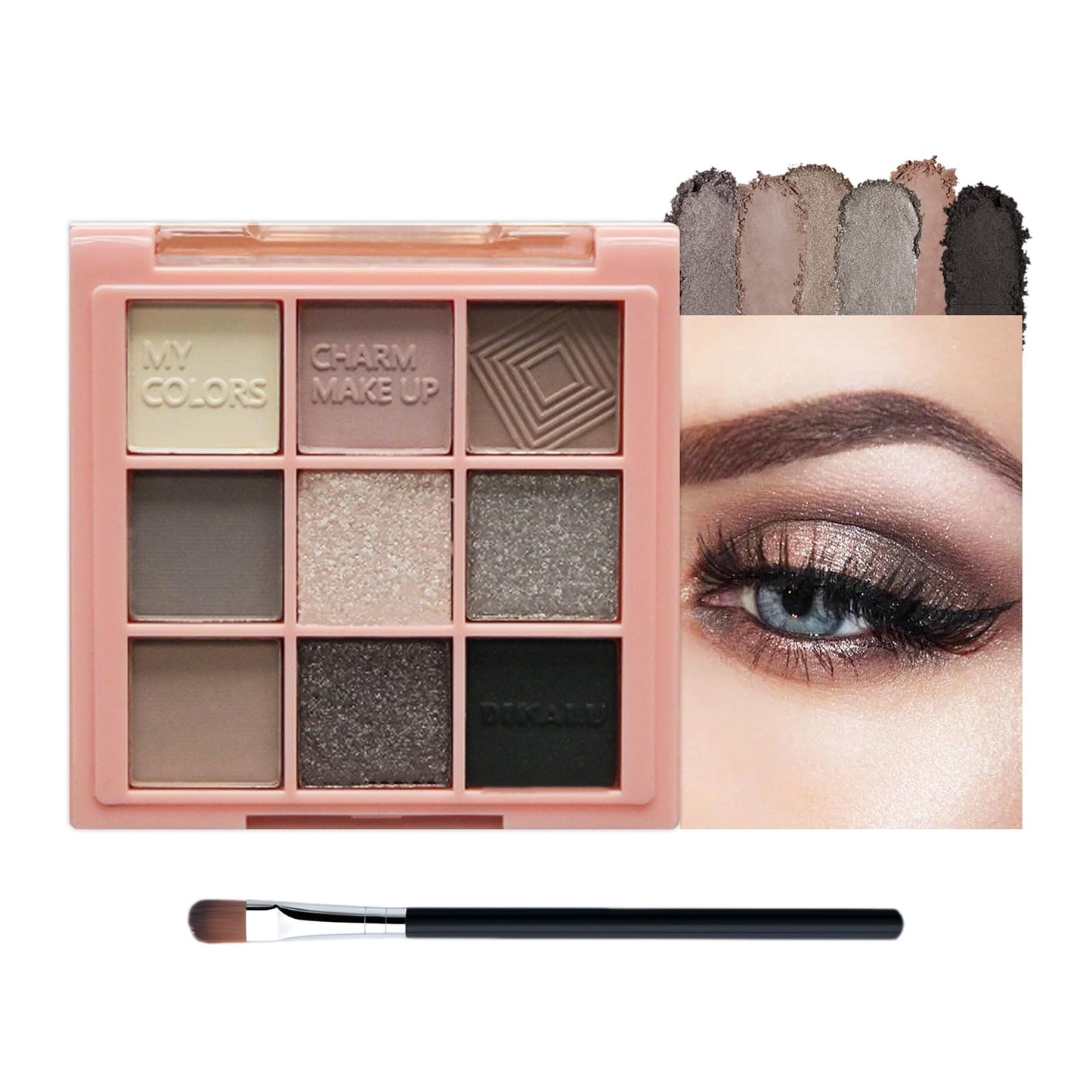LYNTYAOU Smoky Eyeshadow Palettes Black Silver Pink Eye Shadow Palette, Cool Make-Up Palettes Shimmer for Women Glitter Make up Set, 9 Colour Long Lasting Highly Pigmented Eyeshadow Palette Gift with Brush