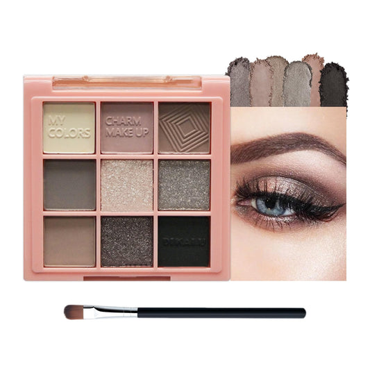 LYNTYAOU Smoky Eyeshadow Palettes Black Silver Pink Eye Shadow Palette, Cool Make-Up Palettes Shimmer for Women Glitter Make up Set, 9 Colour Long Lasting Highly Pigmented Eyeshadow Palette Gift with Brush