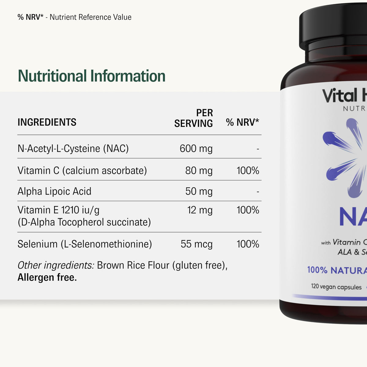 Vital Haven NAC Supplement - N-Acetyl-Cysteine 600mg + Selenium + ALA with VIT C/E - UK Made