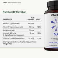 Vital Haven NAC Supplement - N-Acetyl-Cysteine 600mg + Selenium + ALA with VIT C/E - UK Made