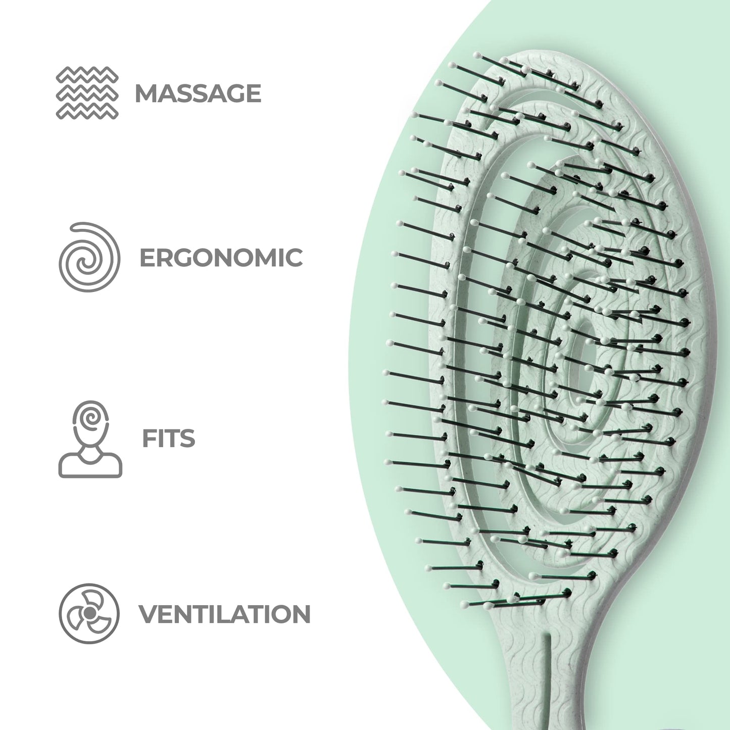 Ninabella Organic Detangle Hair Brush for Women, Men & Children - Does not Pull the Hair - Hair Straightening Brushes for Curly, Straight & Wet Hair - Unique Spiral Hairbrush - green