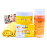 ShopZee Trading Ltd Eternite Skincare Set with Cotton Face Cloth – Day & Night Cream Duo 80ml with Retinol & SPF 15, Face Mask 105ml with Vitamin C, Niacinamide or Hyaluronic Acid, for Hydrated & Radiant Skin (Glow)