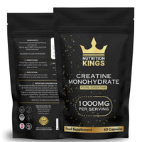 Nutrition Kings Creatine Monohydrate 1000mg – 60 Vegan Capsules – Muscle Growth, Strength, Endurance, Workout Recovery – Vegan Supplement