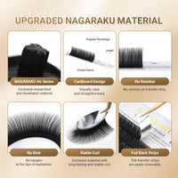 NAGARAKU Wet Camellia Lash, Roots with Light Glue Mega Volume Lash 12mm-13mm-14mm Mix Length Eyelash Extension 0.07mm LC Curl Maga/Wispy/Fox/Anime/Hybrid Volume Style