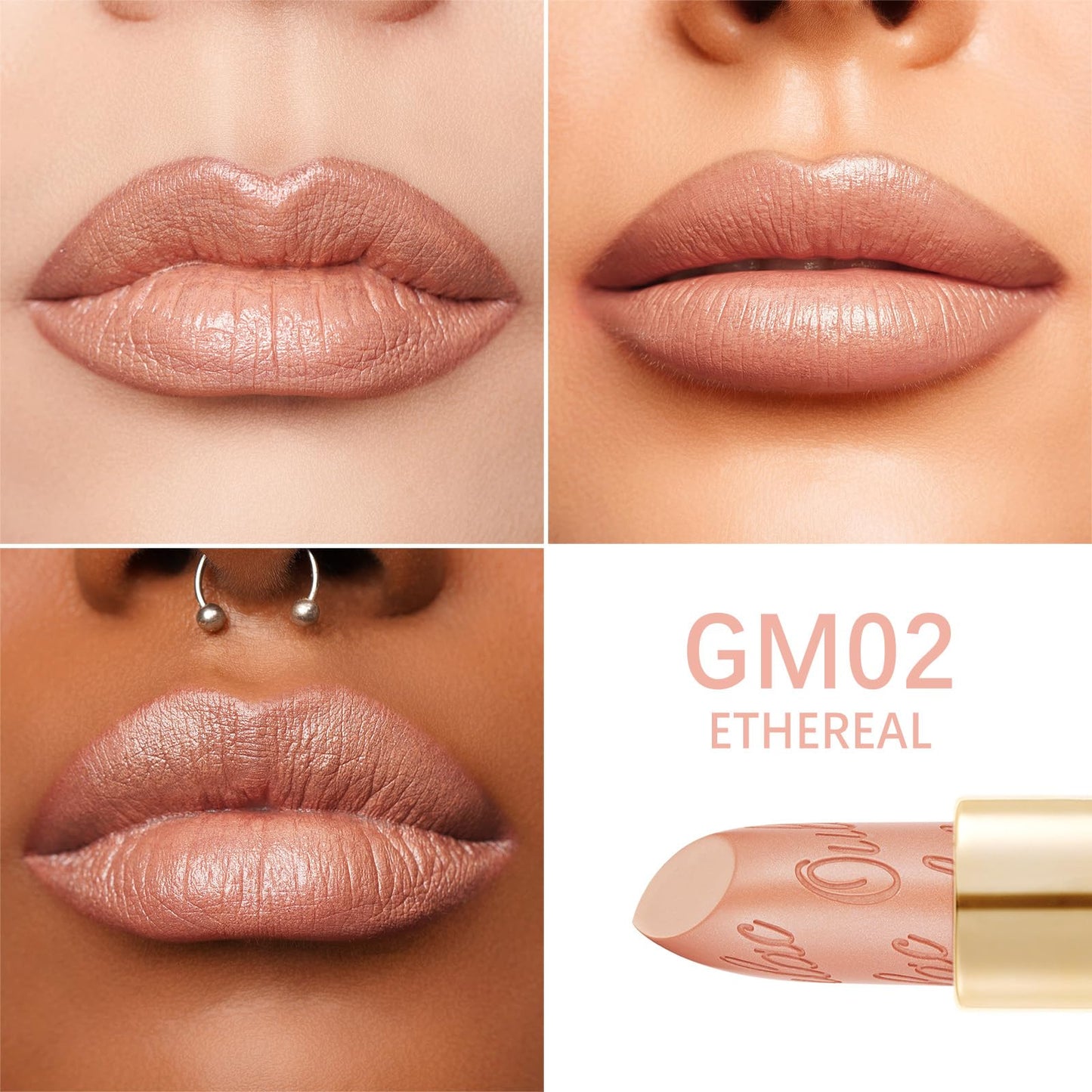 Oulac OULAC Glow Metallic Shine Lipstick, Nude High Impact Lipcolor, Lightweight Soft and Ultra Hydrating, Long Lasting, Vegan & Cruelty-Free, Full Coverage Lip Color 4.3 g/0.15 GM02 Ethereal