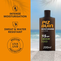 Piz Buin Moisturising Sun Lotion SPF 15 (200ml), Advanced Skincare Cream with UVA/UVB filters, Enriched Sunscreen to Prevent Premature Ageing