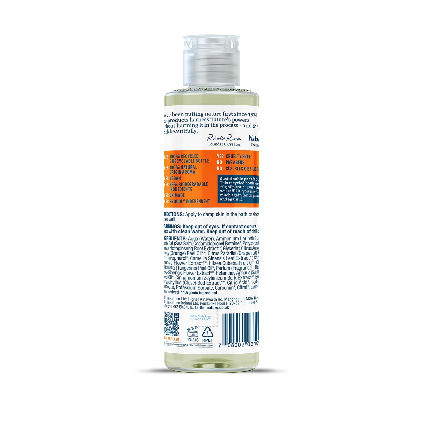 FAITH IN NATURE Faith In Nature 300 ml Natural Grapefruit and Orange Body Wash, Invigorating, Vegan and Cruelty Free, No SLS or Parabens