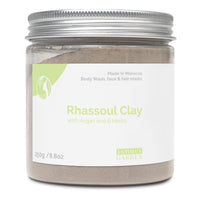 Fatima's Garden Rhassoul Clay, 100% Natural Moroccan Ghassoul Clay Powder for Face, Hair & Hammam; enriched with Argan and 6 herbs, cleansing & softening & purifying for hamam-8.8oz / 250gr