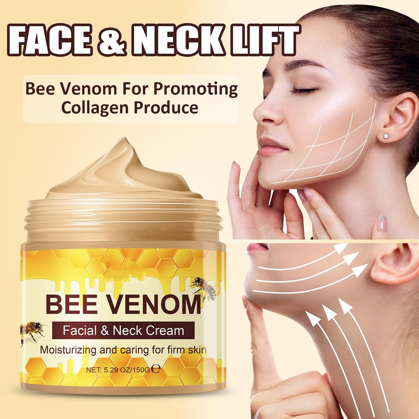 Shengqialun Bee Venom Cream With Honey - Face & Neck Anti Wrinkle Cream For Fine Line - All-in-One Face Moisturiser For Tightening, Wrinkle Removal & Anti Aging