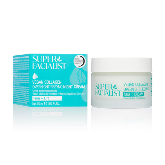 Super Facialist Vegan Collagen overnight Resync Night Cream- Nourishing Night Time, Firming, Smoothing & Plumping, Gentle Face Care, Vegan Marine-based Biopolymer, Copper, Collagen, 50ml
