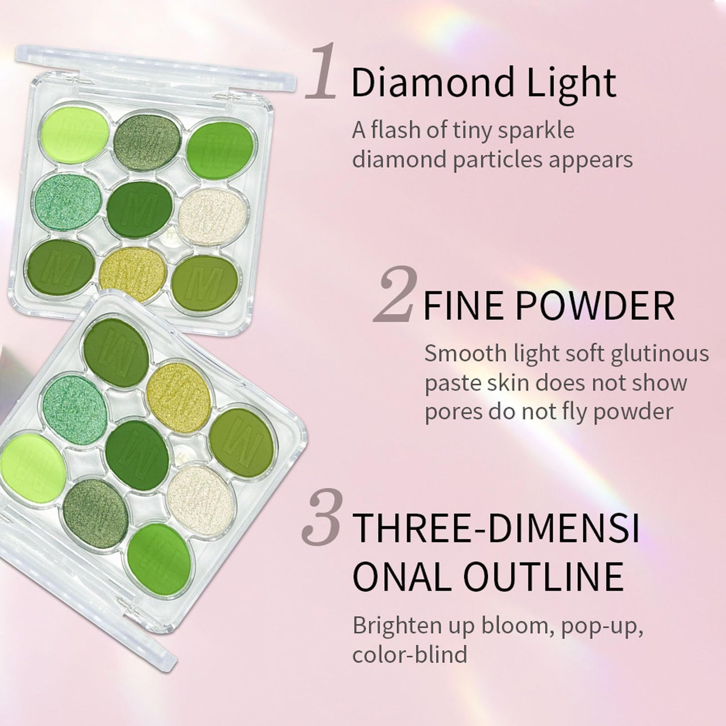 LYNTYAOU Green Eyeshadow Palette, Shimmer Matte Eye Shadow, Highly Pigmented Matte Shimmering Cool Make-Up Palettes, 9 Colour Waterproof, Longlasting Party Makeup, Eye Shadow Pallets for Women