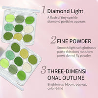 LYNTYAOU Green Eyeshadow Palette, Shimmer Matte Eye Shadow, Highly Pigmented Matte Shimmering Cool Make-Up Palettes, 9 Colour Waterproof, Longlasting Party Makeup, Eye Shadow Pallets for Women