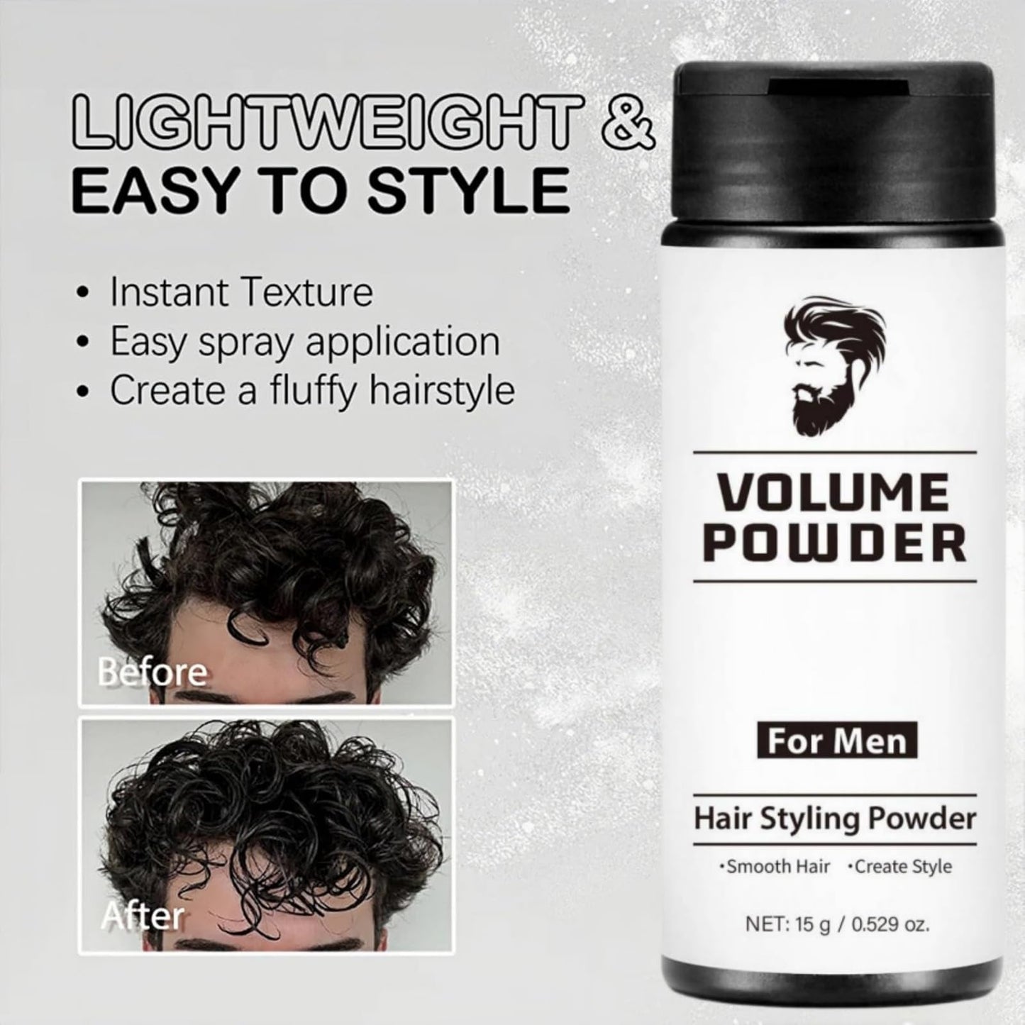 QinZiEn Hair Styling Powder for Men,Volume Powder for Men,Volumising Styling Powder,Natural Look Mens Styling Powd/er,Mens Hai/r Products,Fluffy Ha/ir Po/wder,Texturizer for Natural H/air15g