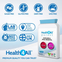 Choline 250 mg & Myo-Inositol 250mg 60 Capsules (V) Purest - Titanium Dioxide Free. Mood, Learning, Memory and Liver Support. Made in The UK by Health4All.