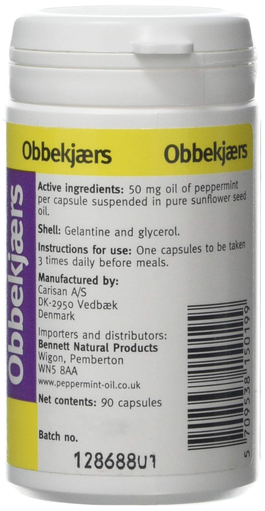 Obbekjaers 50mg Peppermint - Pack of 90 Capsules