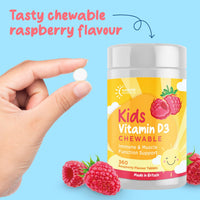 Vitamin D Chewable Supplements for Children 360 Raspberry Flavour Tablets by Sunshine Nutrition (Kids Chewable D3)