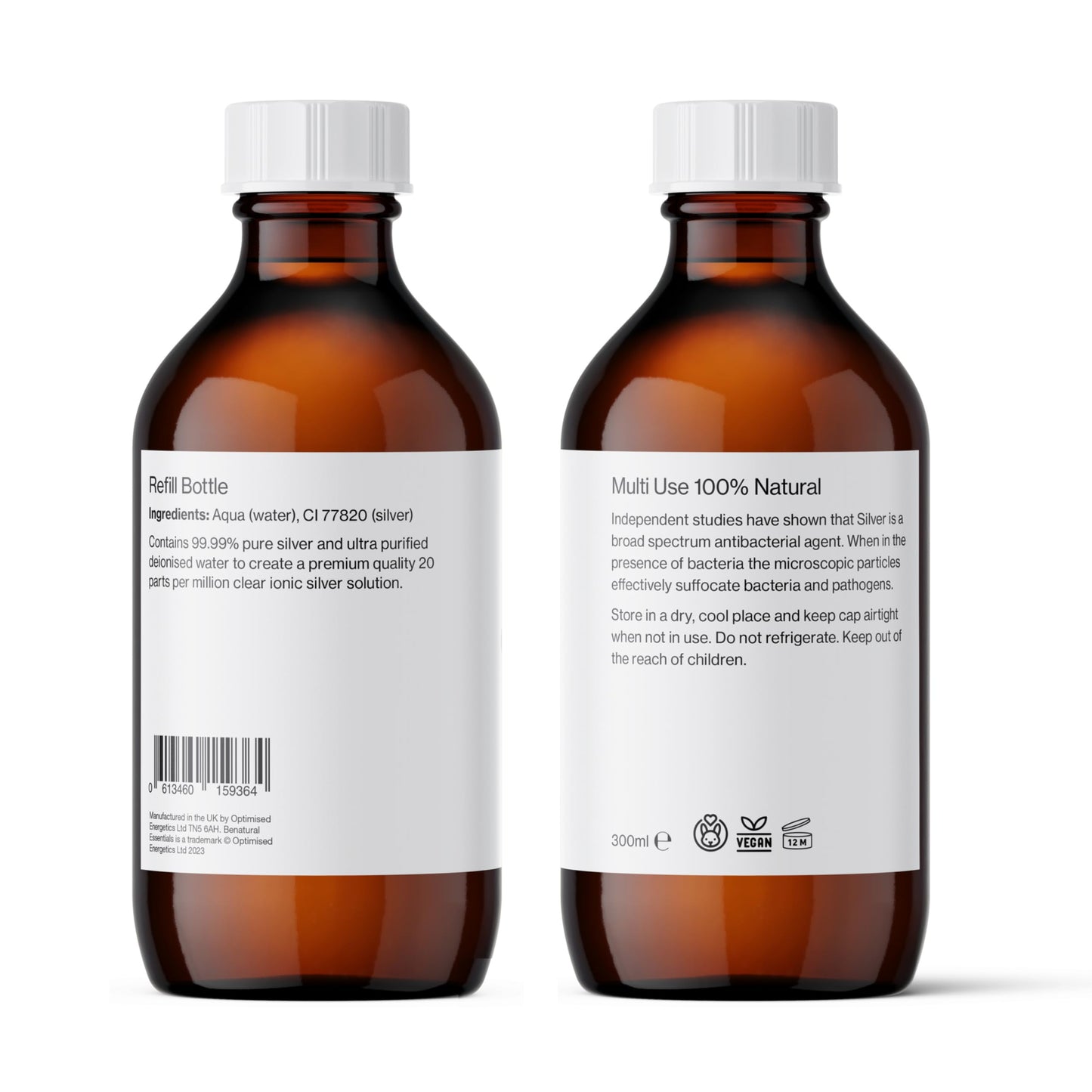 Benatural Essentials Colloidal Silver 300ml Bottle | Premium Quality 20PPM Silver | High PH | Manufactured in The UK | New Packaging