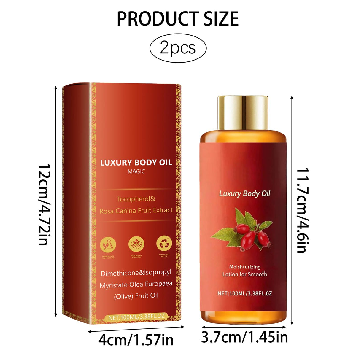 GZGRYTRC 2PCS Magic Body Oil, Firming Body Oil for Women, Body Glow Oil with Glow Essence, Hydrating and Nourishing for Sagging Skin, 100ml Each