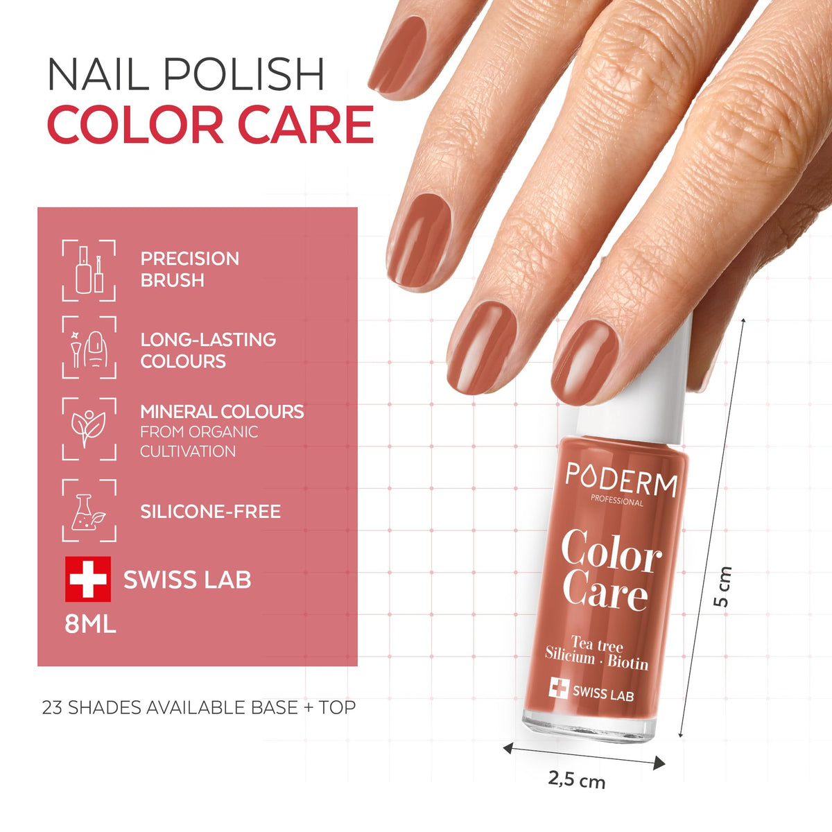 PODERM Nail Care Polish with Tea Tree - Terracotta | Swiss Lab - 8ML | Enriched with Tea Tree, Silicon & Biotin | Purifies, Clarifies & Nourishes Yellow Nails | Created by a Podiatrist