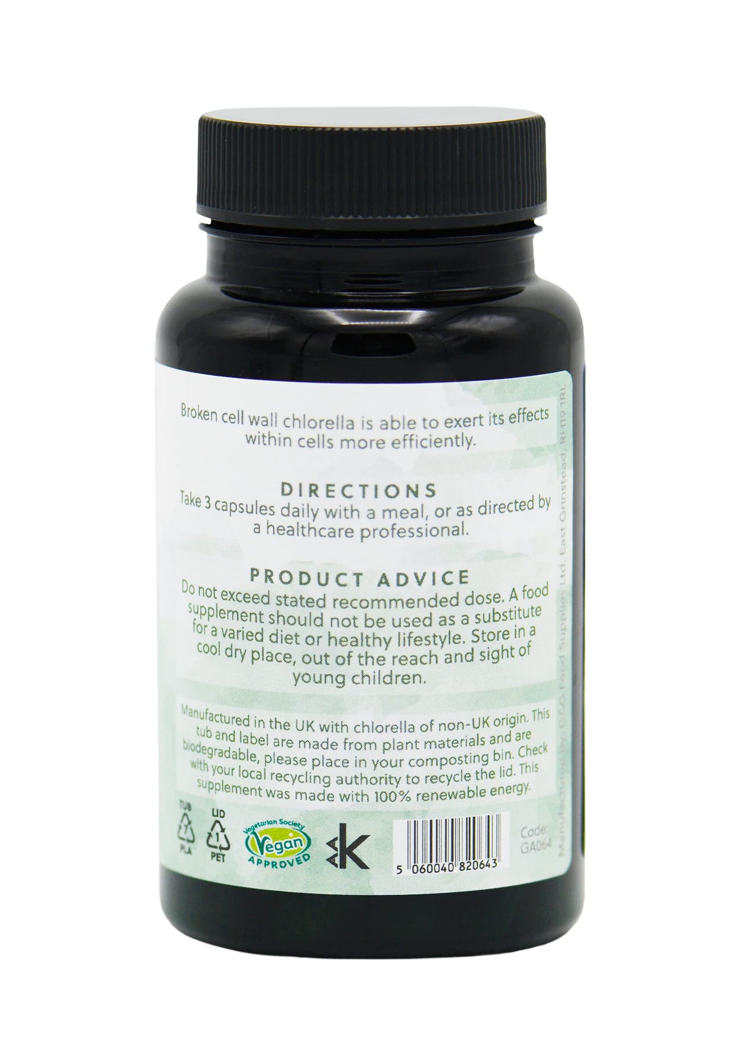 Organic Broken Cell Chlorella | 1200mg Organic Chlorella per 3 Capsule Dose | 60 Vegan Capsules | G&G Vitamins