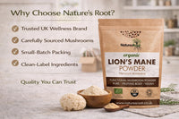 Natures Root Nature’s Root Organic Lion’s Mane Mushroom Powder 200g – 100% Fruiting Body (Hericium erinaceus) – Finely Milled Vegan Mushroom Powder for Coffee, Smoothies & Hot Drinks – No Fillers