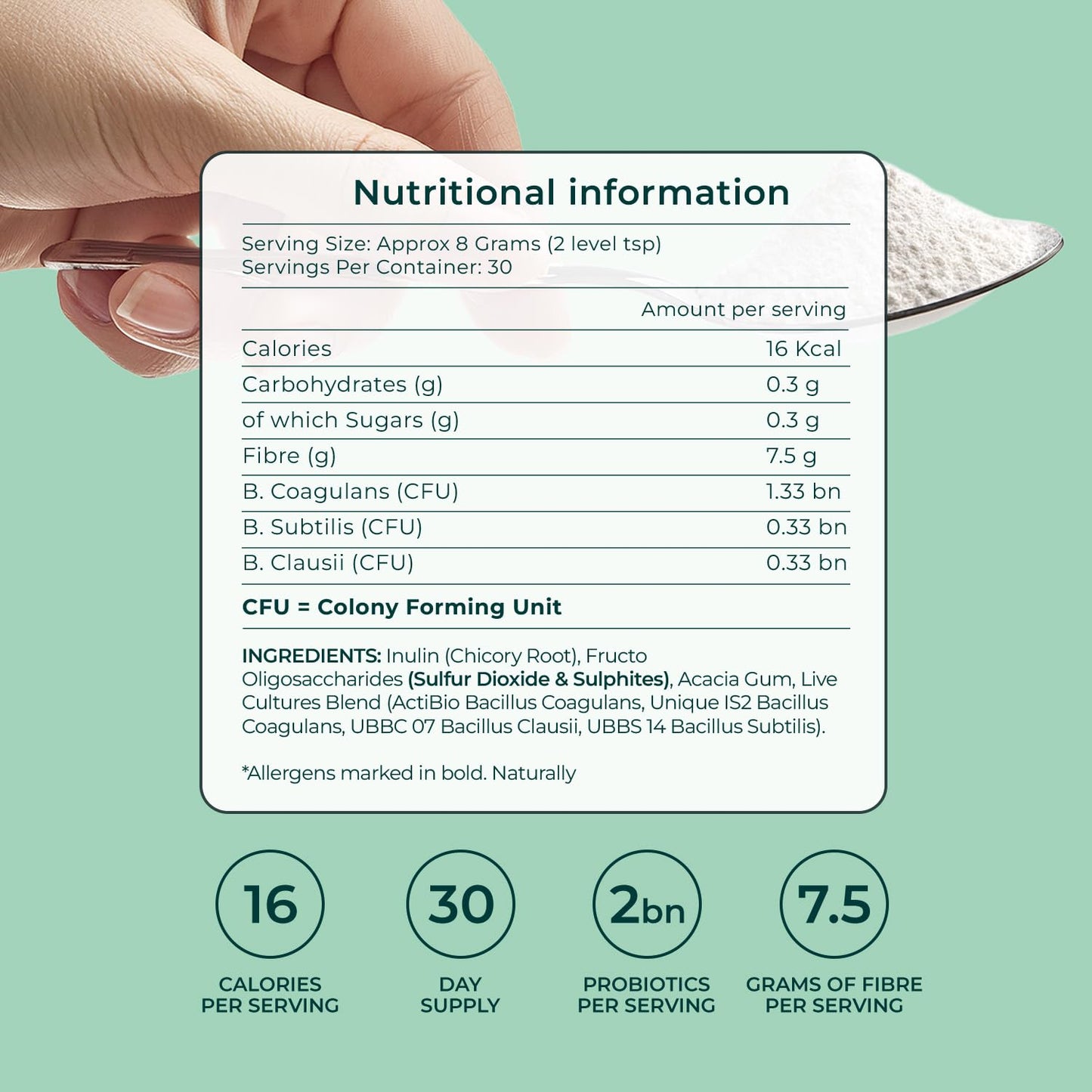 Inspiriko 15g Soluble Fibre Supplement - 50% NHS Daily Intake (2 Servings). 6-in-1 Fiber Supplement Powder with Inulin Prebiotic Fibre Powder, FOS, Acacia & Probiotics. Tasteless, Dissolves Easy, 30 Servings