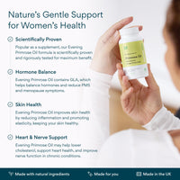 Bettervits Evening Primrose Oil Capsules 1000mg | Cold-Pressed High with Essential Omega-6 and Gamma-Linolenic Acids for Women and Men | Supports Hormonal Balance, Skin and Wellness | 60 Softgels
