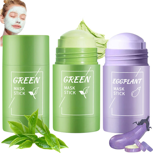Trendyfave 2-in-1 Green Tea Mask Stick, Green Tea Deep Cleanse Mask, Blackhead Remover - Deep Cleansing Pore Refining for Oily & Acne-Prone Skin, Natural Antioxidant Skincare with Vitamin E & Plant Extracts 3Pcs