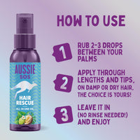 Aussie SOS Hair Rescue All In One Hair Oil 100ml to Detangle and Smoothen Hair While Helping Prevent Split Ends and Keeping Hair Hydrated For 100 Hours. Vegan Formula (Package may vary)