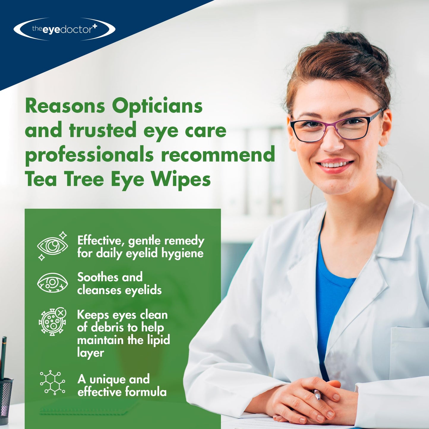 The Eye Doctor Tea Tree Oil Eyelid Wipes - 40 x Single Use Eye Cleaning Wipes for Daily Lid Care - Individual Preservative Free Sensitive Eye Cleaner - Soothes Cleans and Refreshes