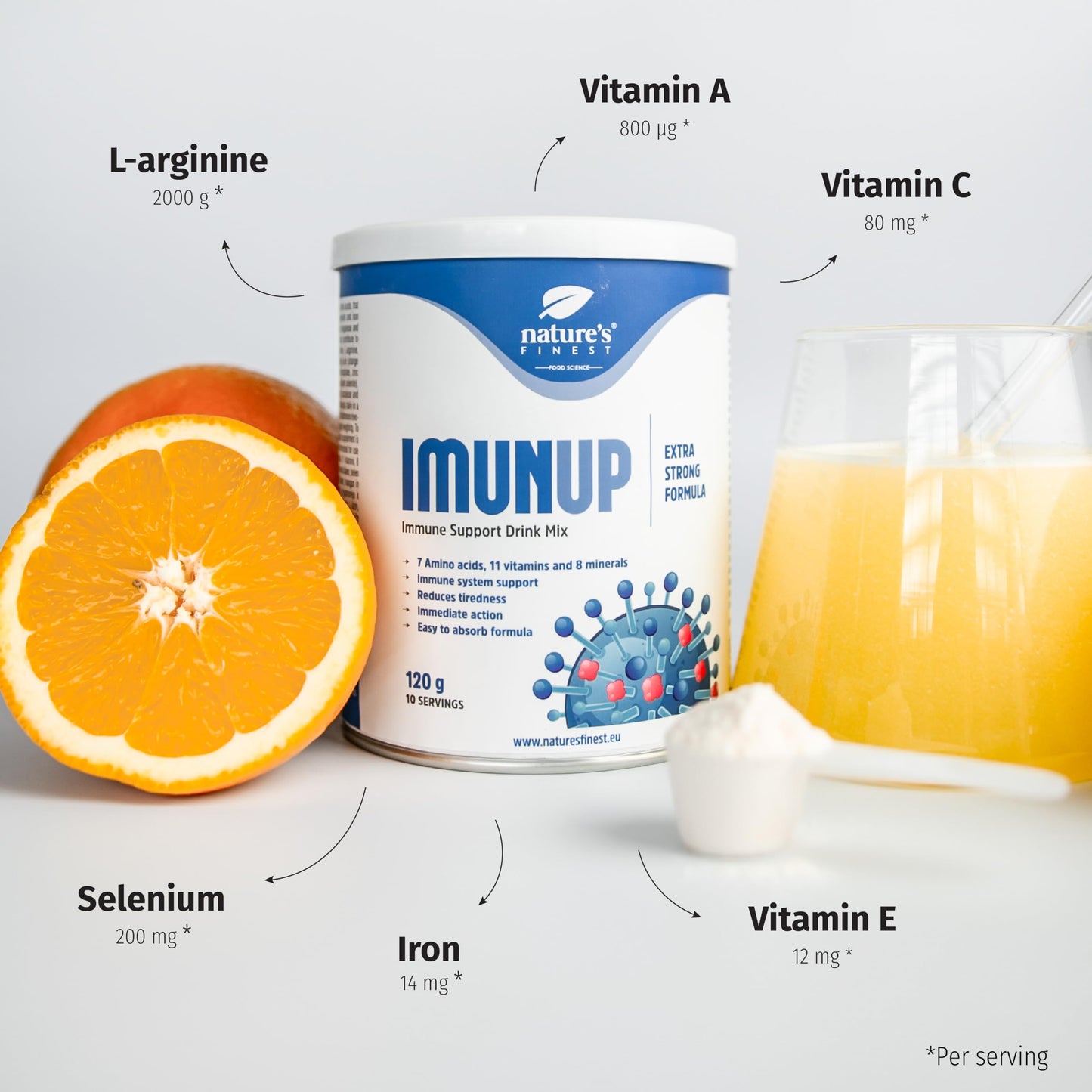 Nature's Finest by Nutrisslim ImunUp Powder, Multivitamin for Strong Immune System Support, 7 Amino acids, 11 Vitamins and 8 Minerals for Adults
