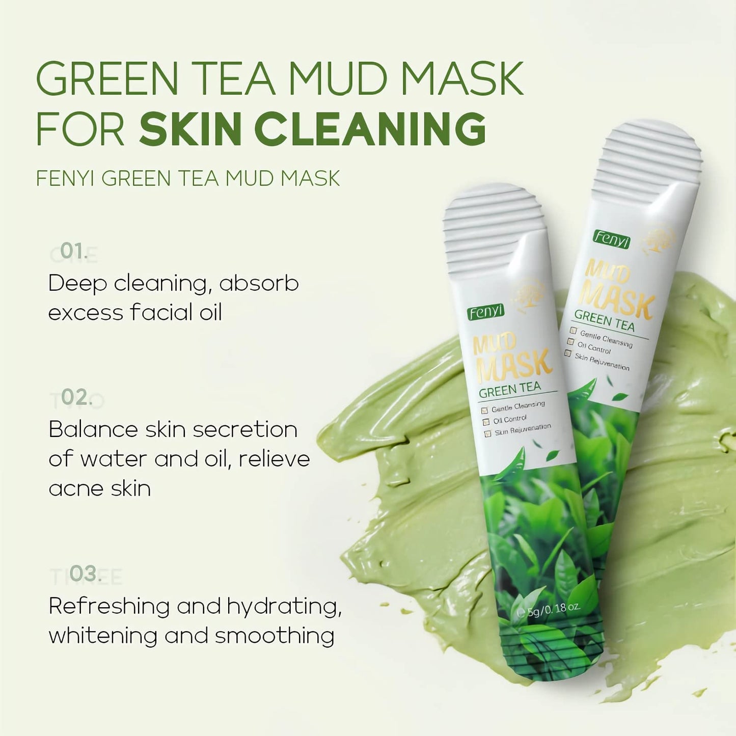 mercham 10 PCS Clay Mask, Green Tea Deep Cleanse Mud Mask, Hydrating, Detoxifying, Pore Tightening, Anti-Acne Clay Face Masks, Natural Plant Extracts, Face Masks Skincare for All Skin Types 5ML*10