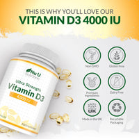 Vitamin D3 4000 IU, 365 Softgel Capsules NOT Tablets, Full Year Supply, Easy to Swallow Quadruple Strength Vitamin D3 Supplement
