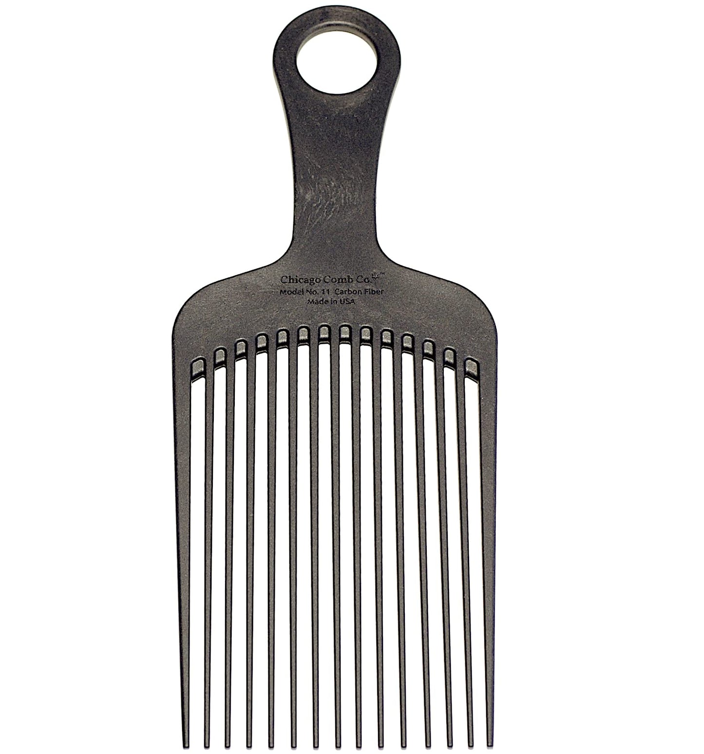 Chicago Comb Model 11 Carbon Fiber, XL Hair Pick, Anti-Static, 7.5 Inches (19 cm), Made in USA, Graphite black