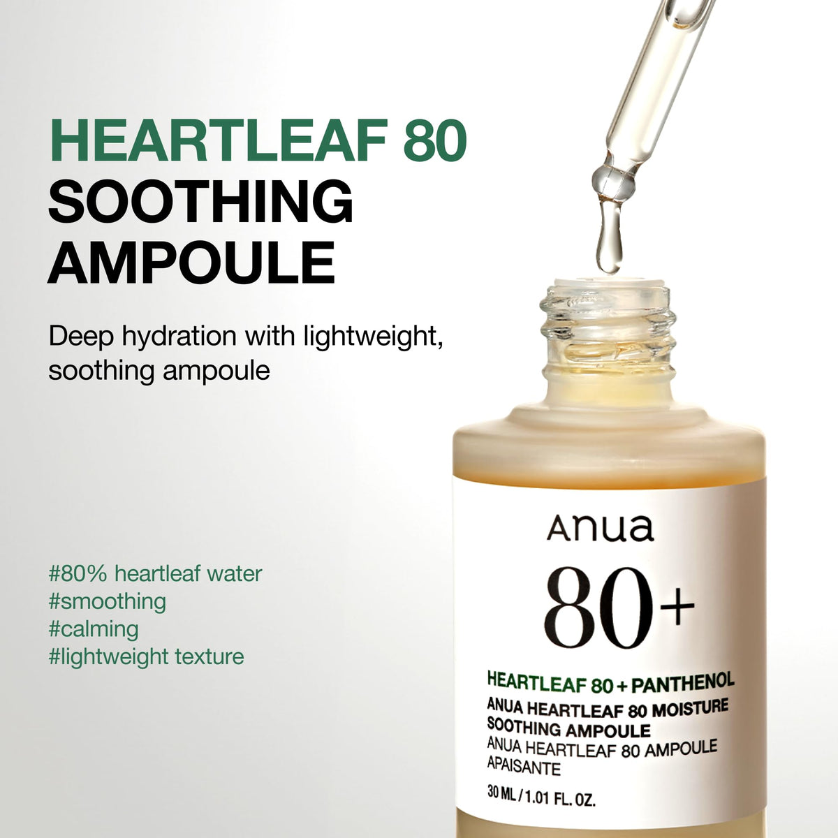 ANUA Anua Heartleaf 80 Soothing Ampoule, Facial Serum for Glass Skin, 30ml