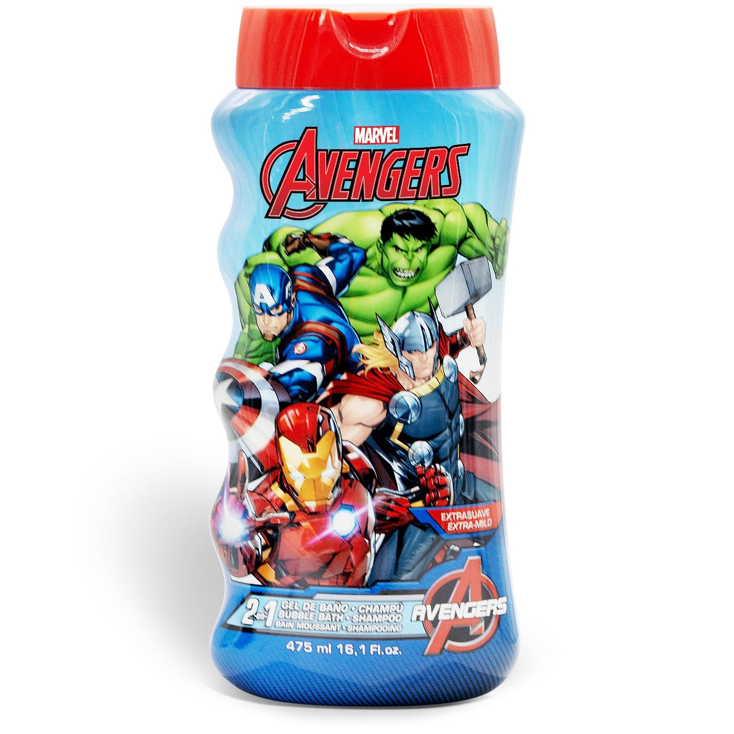 Avengers Kids 2-in-1 Bubble Bath & Shampoo - Gentle, Paraben-Free Bath & Hair Wash with Vitamin E & A, pH Balanced for Sensitive Skin - Lightly Scented, Safe for Children Aged 3+, 475ml