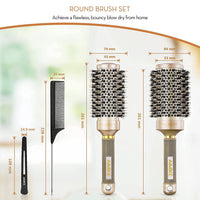 AIMIKE Round Brush, Nano Thermal Ceramic & Ionic Tech Hair Brush, Small Round Barrel Brush with Boar Bristles for Blow Drying, Styling, Curling and Shine (2.4 inch, Barrel 1.3 inch) + 4 Free Clips