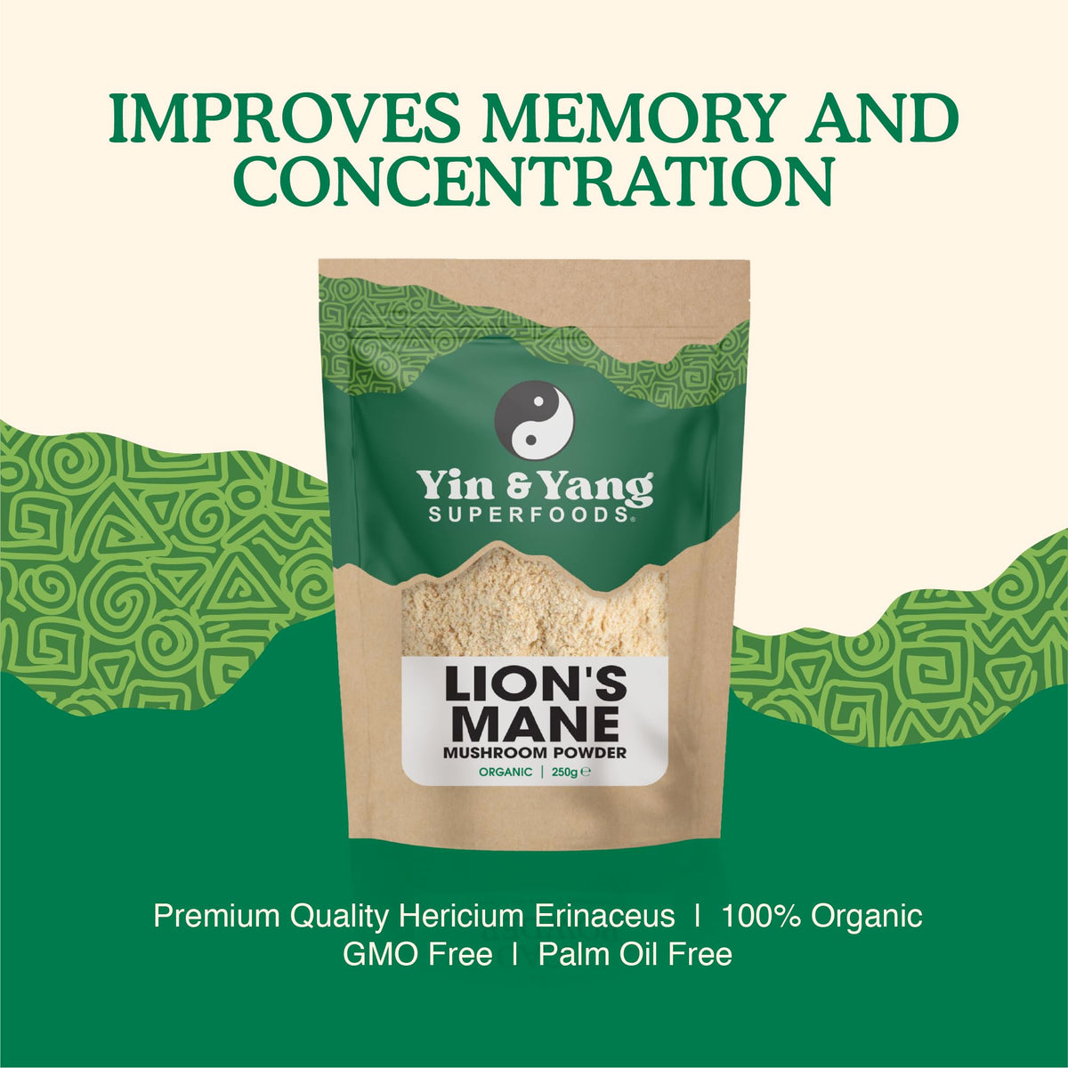 Yin & Yang Superfoods Organic Lion's Mane Powder 100g | Full-Spectrum Extract | Focus
