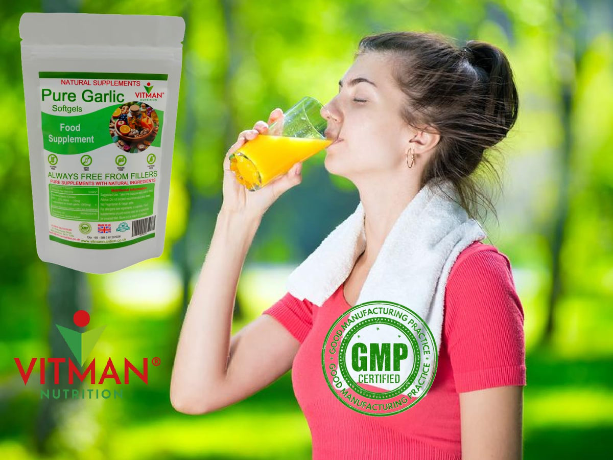 VitMan Nutrition Pure Garlic Softgels, High Strength 1000mg, Odourless, 60 Capsules, Gluten Free