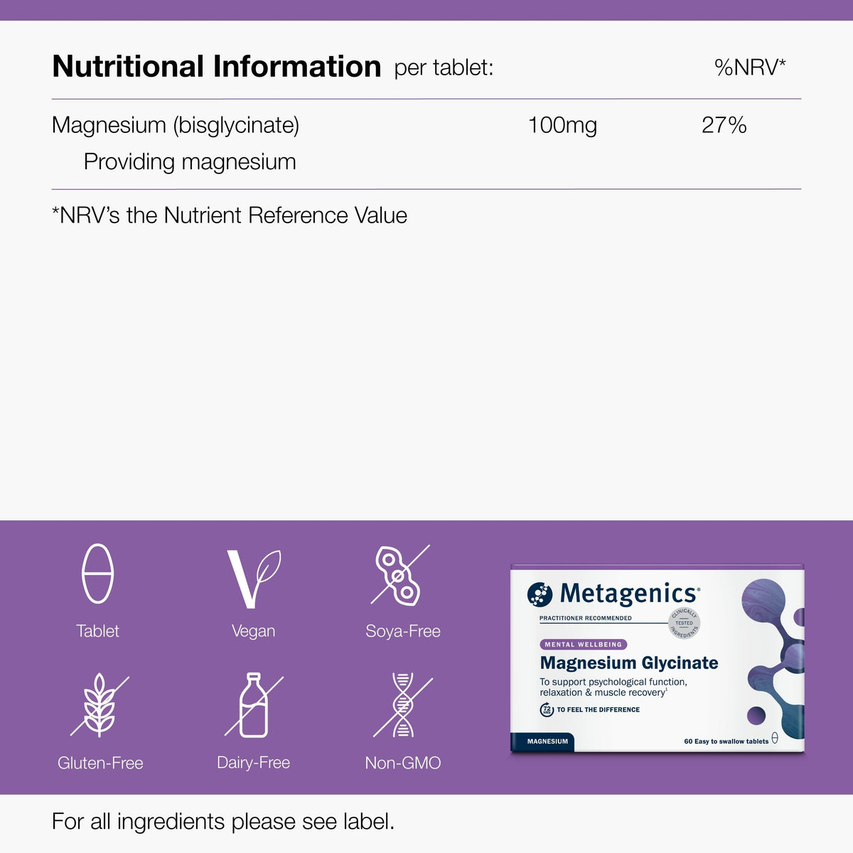 Metagenics Magnesium Glycinate - for Muscle Function & Energy - Easy to Swallow, Optimal Absorption & Digestion - 60 Coated Tablets
