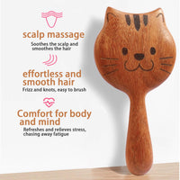 FTA&ATF Wooden massage comb, Sandalwood Massage Gua Sha Comb,wide teeth, smooth, A handheld massage comb in the shape of a kitten